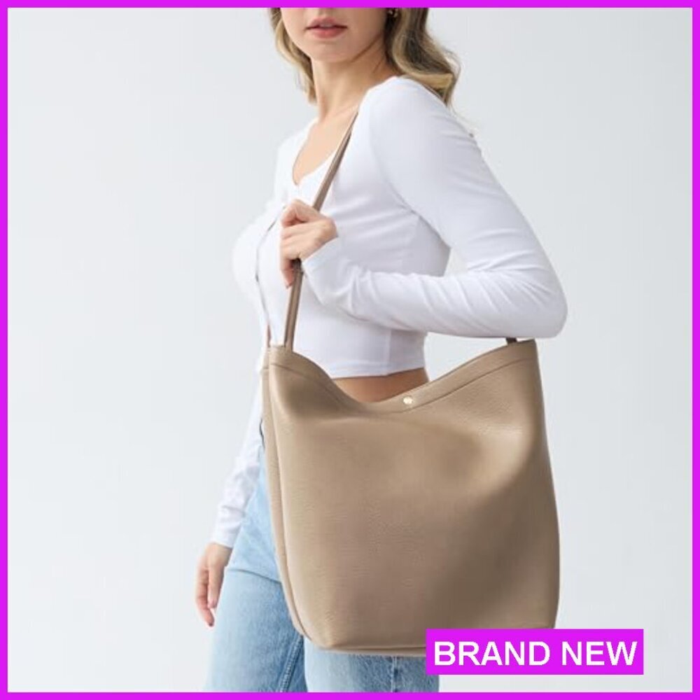 Vegan Leather Hobo Bucket Bag Minimalist Crossbody Shoulder Handbag Chic - Picture 2 of 6